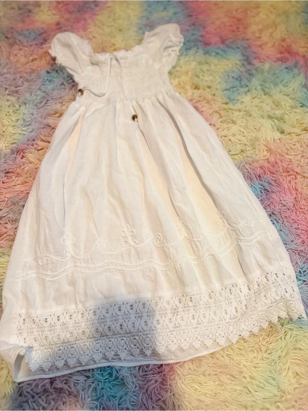 Little Girls' White Embroidered Lace-Trim Dress